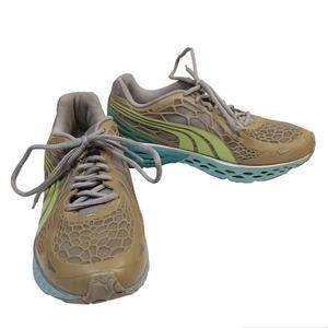 Puma BioWeb Elite Running Shoes Women 8 Tan Lime Green WebCage 186896-03 Sneaker